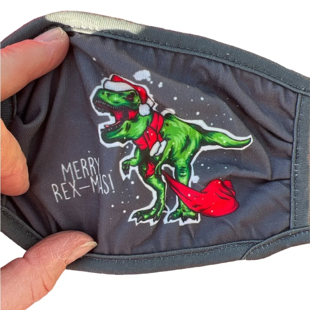 NWT youth Christmas cloth face mask Dinosaurs, plaid 3 face madk per package